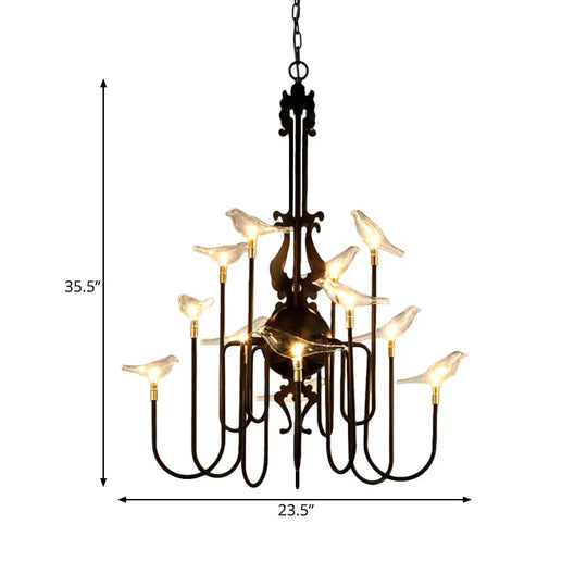 4/8/12 - Light Iron Chandelier Light Antique Black/White Swooping Armed Ceiling Fixture With Clear