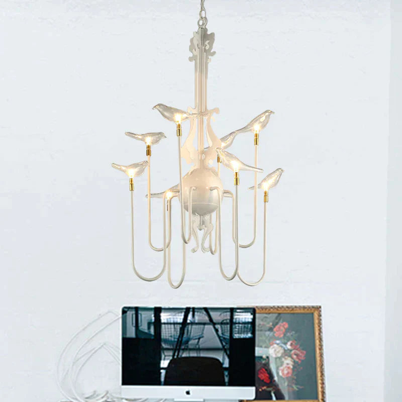 4/8/12 - Light Iron Chandelier Light Antique Black/White Swooping Armed Ceiling Fixture With Clear