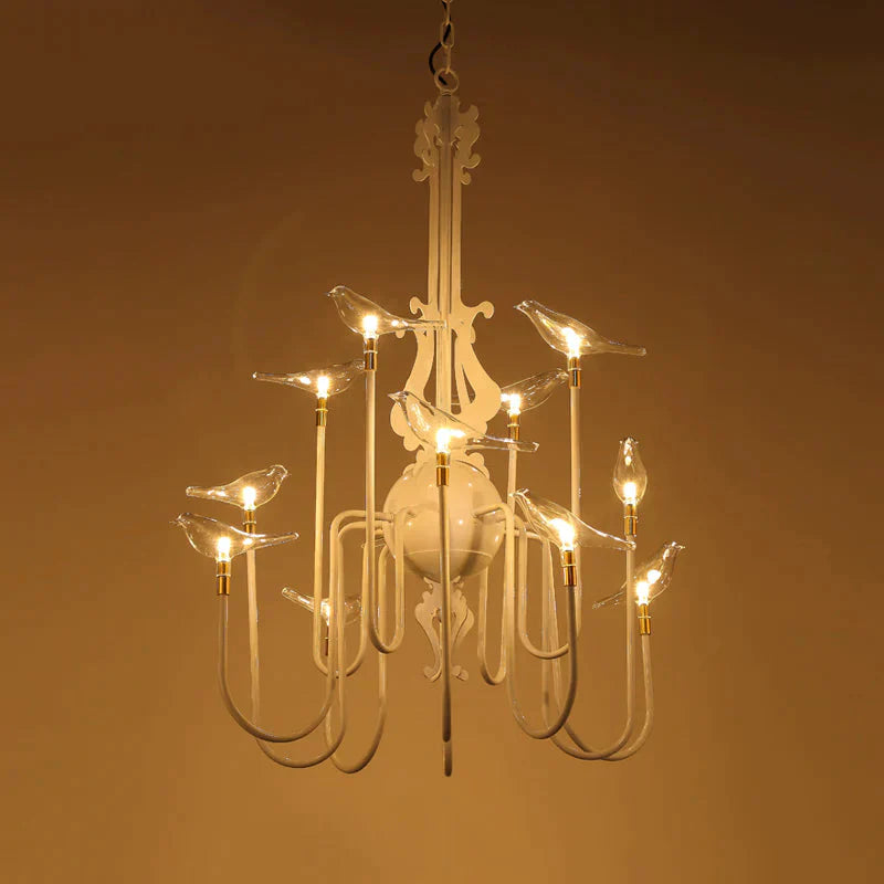 4/8/12 - Light Iron Chandelier Light Antique Black/White Swooping Armed Ceiling Fixture With Clear