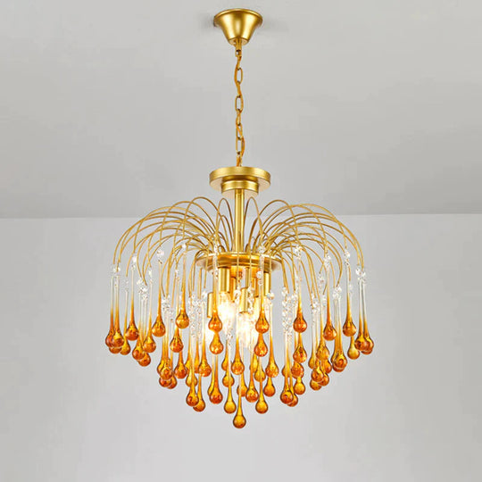 Clear/Deep Tan Crystal Sputnik Pendant Chandelier Traditionary 3/5/6 Bulbs Ceiling Hanging Light In