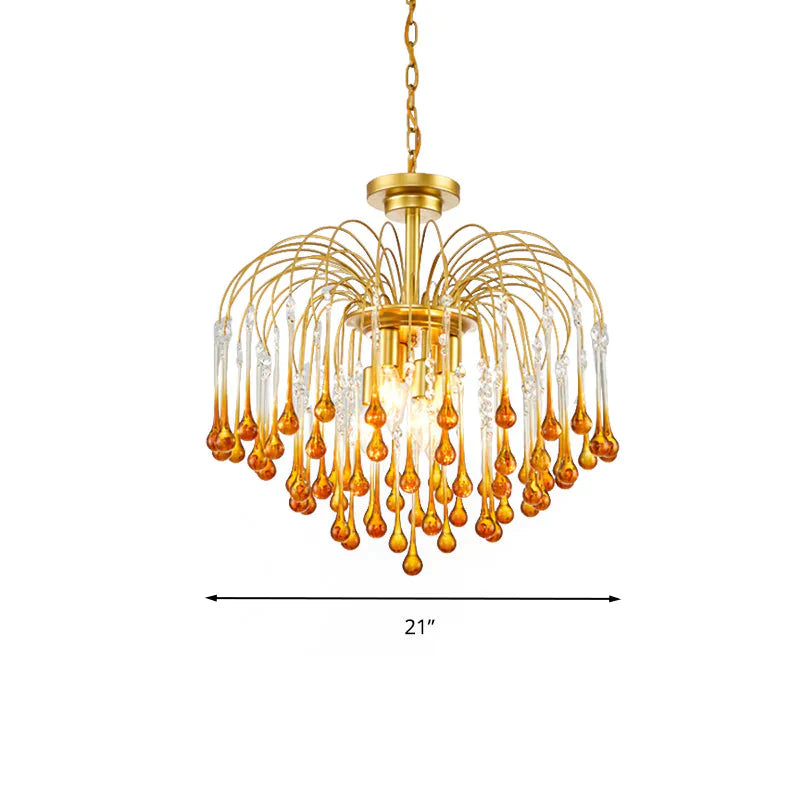 Clear/Deep Tan Crystal Sputnik Pendant Chandelier Traditionary 3/5/6 Bulbs Ceiling Hanging Light In