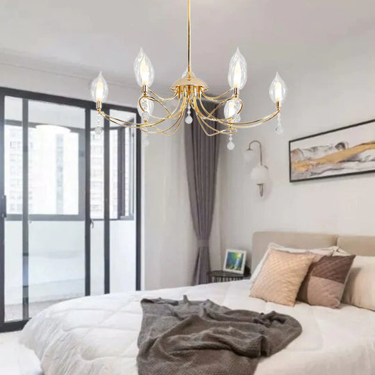 Gold Curved Arm Chandelier Lamp Modernist 9/15/18 Heads Metal Ceiling Pendant Light For Living Room