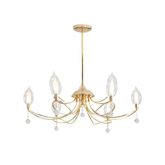 Gold Curved Arm Chandelier Lamp Modernist 9/15/18 Heads Metal Ceiling Pendant Light For Living Room