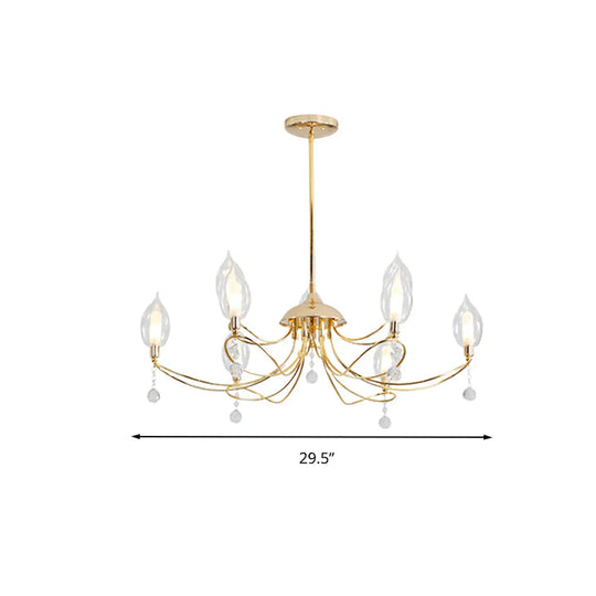 Gold Curved Arm Chandelier Lamp Modernist 9/15/18 Heads Metal Ceiling Pendant Light For Living Room