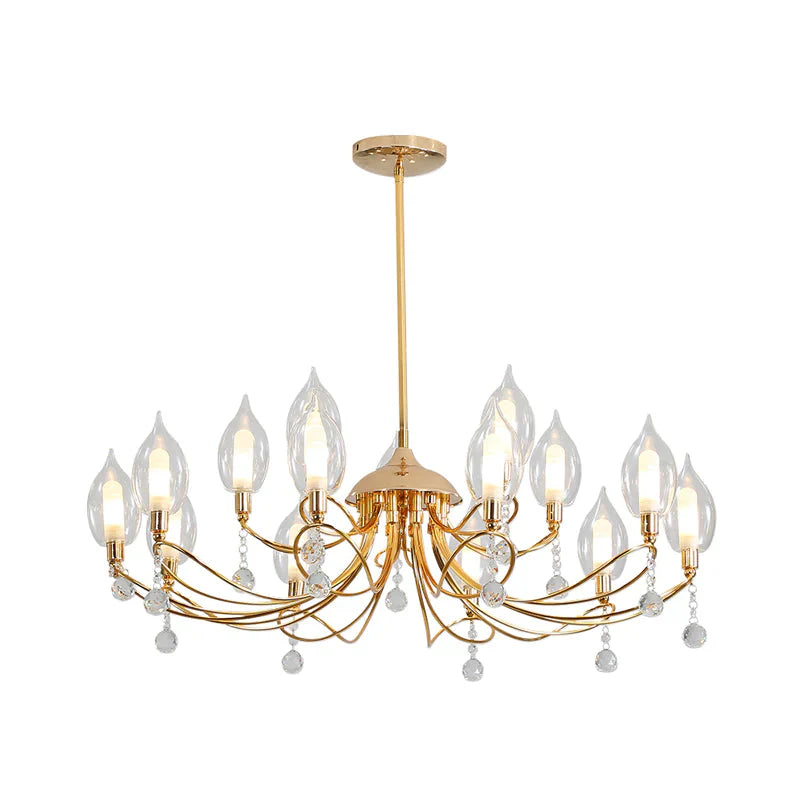 Gold Curved Arm Chandelier Lamp Modernist 9/15/18 Heads Metal Ceiling Pendant Light For Living Room