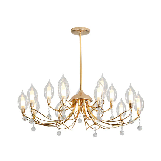 Gold Curved Arm Chandelier Lamp Modernist 9/15/18 Heads Metal Ceiling Pendant Light For Living Room
