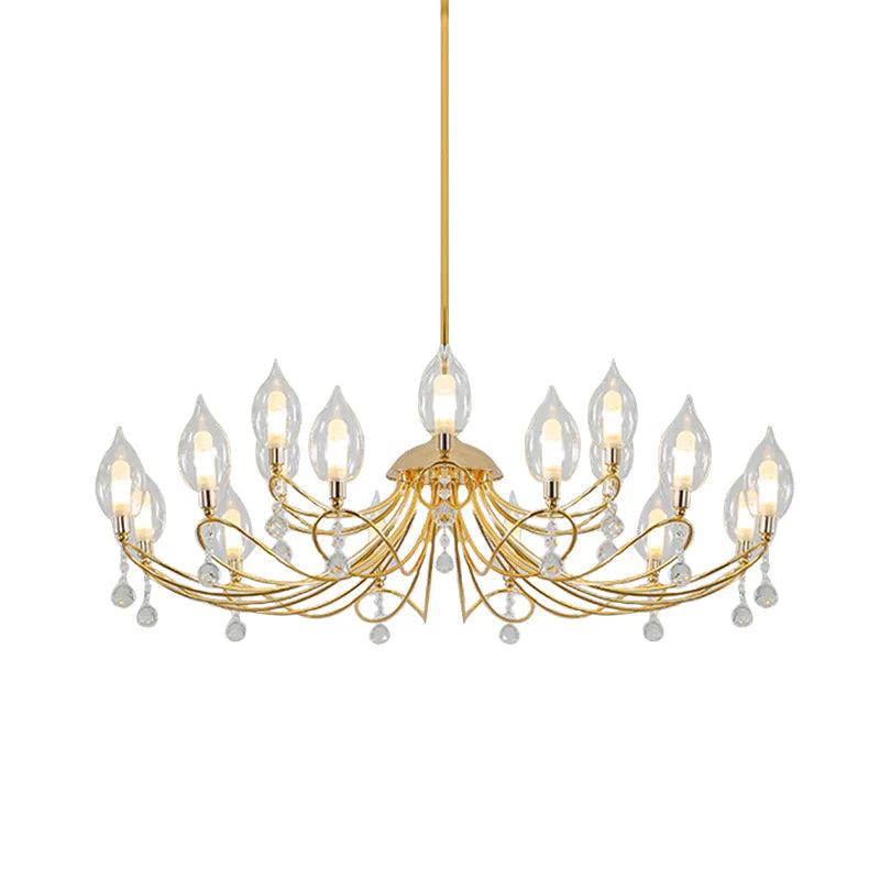 Gold Curved Arm Chandelier Lamp Modernist 9/15/18 Heads Metal Ceiling Pendant Light For Living Room