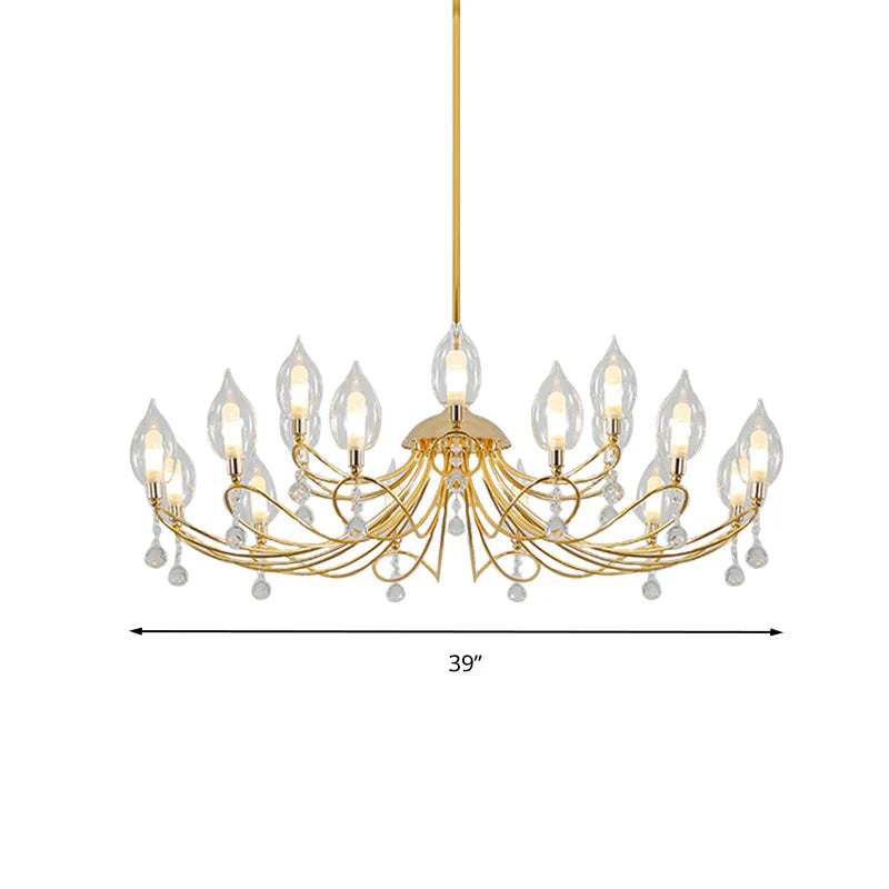 Gold Curved Arm Chandelier Lamp Modernist 9/15/18 Heads Metal Ceiling Pendant Light For Living Room