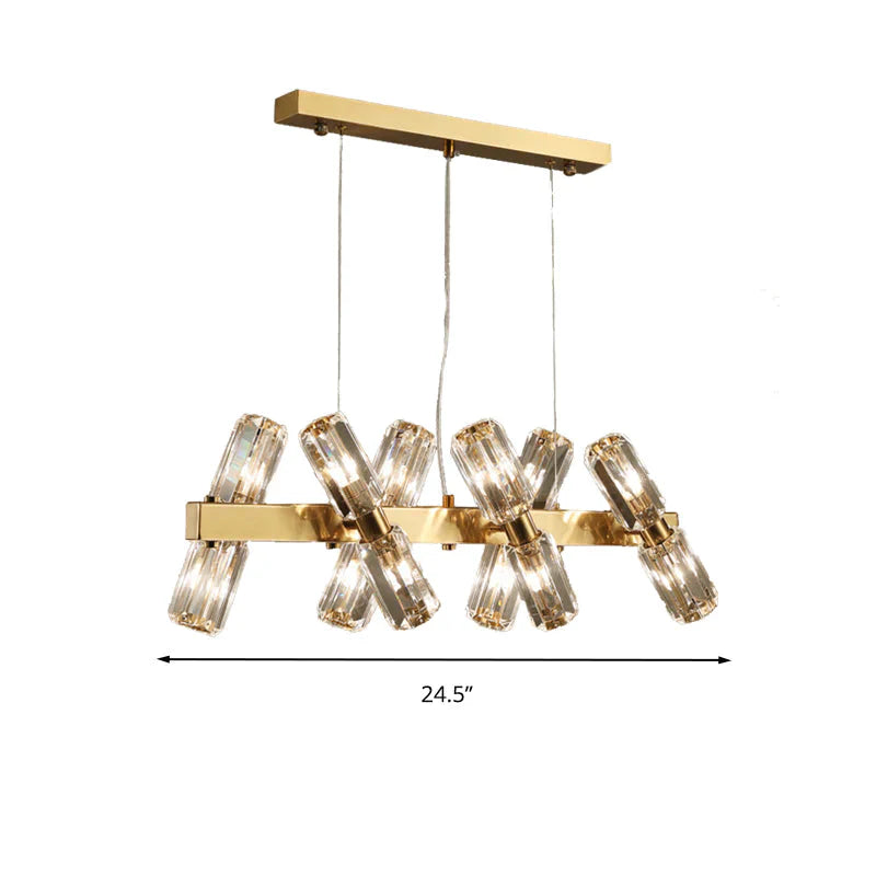 Tubular Chandelier Lamp Traditionary Beveled Crystal 12/16 Bulbs Gold Hanging Pendant Light