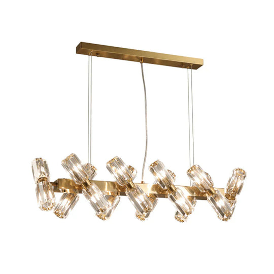 Tubular Chandelier Lamp Traditionary Beveled Crystal 12/16 Bulbs Gold Hanging Pendant Light