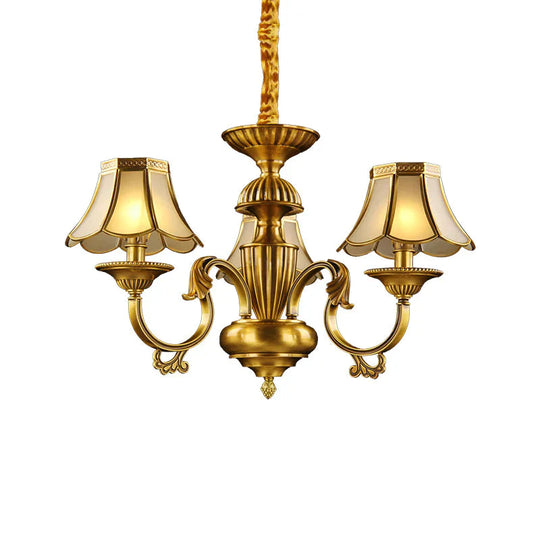 3/8 Lights Suspension Lighting Colonial Flared Frosted Glass Chandelier Pendant Lamp In Gold