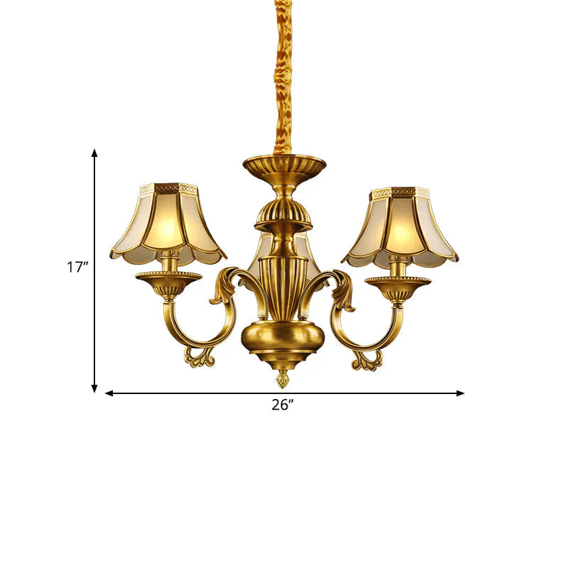 3/8 Lights Suspension Lighting Colonial Flared Frosted Glass Chandelier Pendant Lamp In Gold