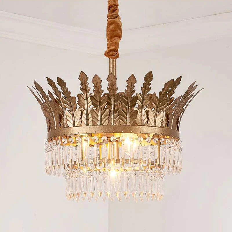 K9 Crystal 2 - Tier Hanging Chandelier Traditional 3/4 Lights Gold/Antique Bronze Ceiling Lamp For