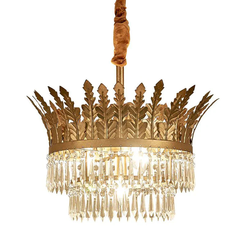 K9 Crystal 2 - Tier Hanging Chandelier Traditional 3/4 Lights Gold/Antique Bronze Ceiling Lamp For