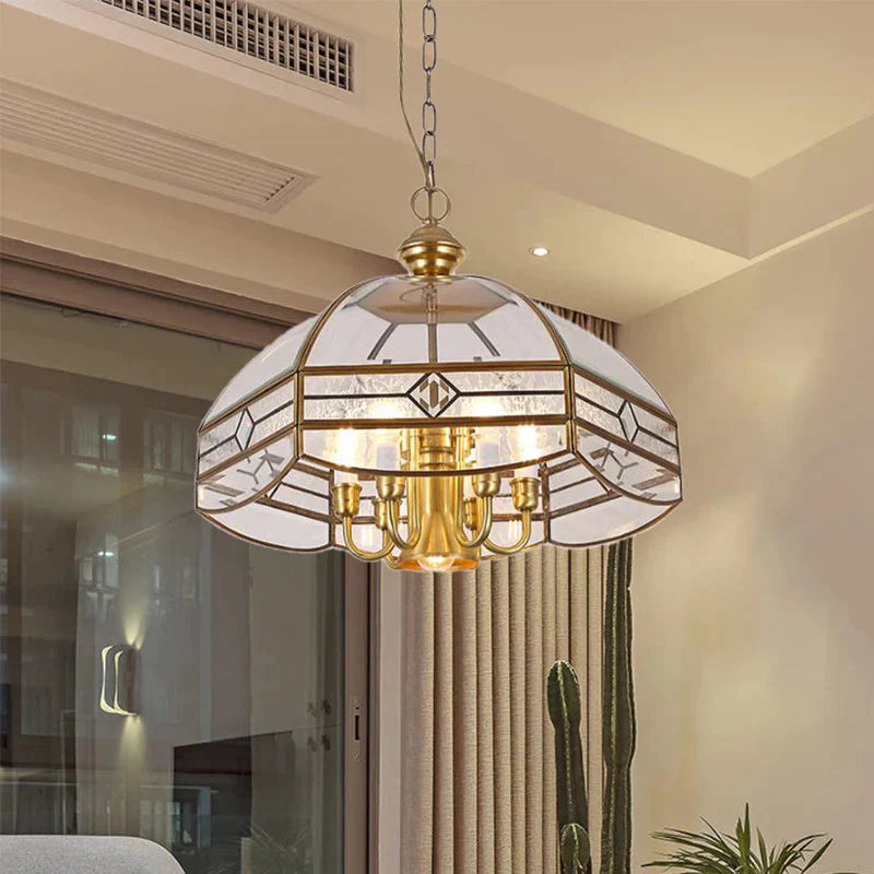 7 Lights Chandelier Pendant Light Colonial Dome Clear Glass Suspension Lamp For Dining Room