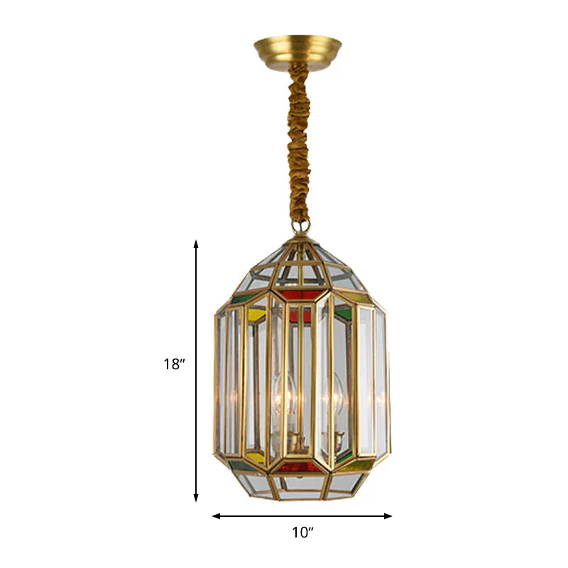 Gold 3 Heads Chandelier Lighting Colonialism Metal Lantern Pendant Ceiling Light With Clear Glass