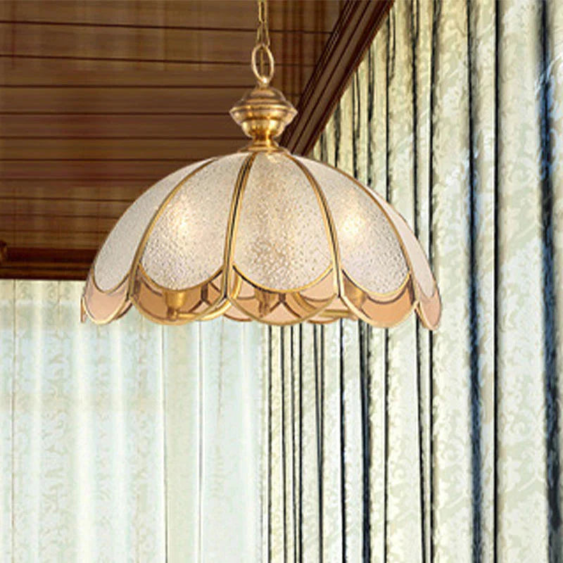 Gold 3 Heads Chandelier Light Colonialism Bubble Glass Scallop Suspended Lighting Fixture For