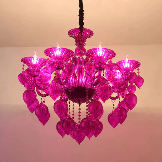 Candelabra Crystal Drop Ceiling Light Traditional 6 Heads Living Room Chandelier Lighting In