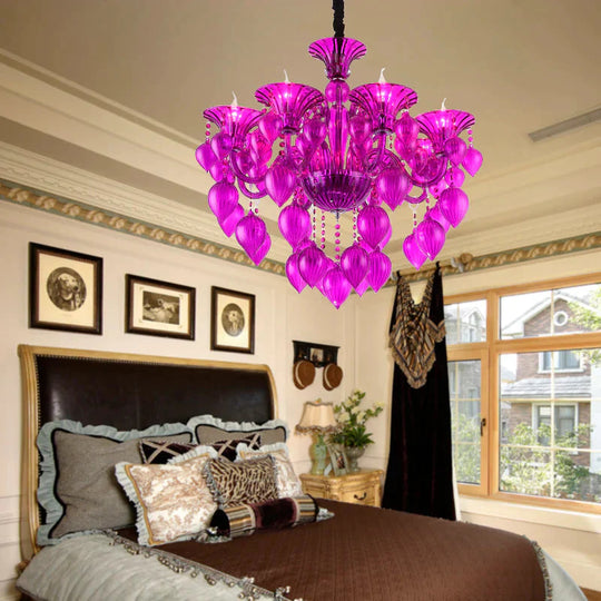 Candelabra Crystal Drop Ceiling Light Traditional 6 Heads Living Room Chandelier Lighting In