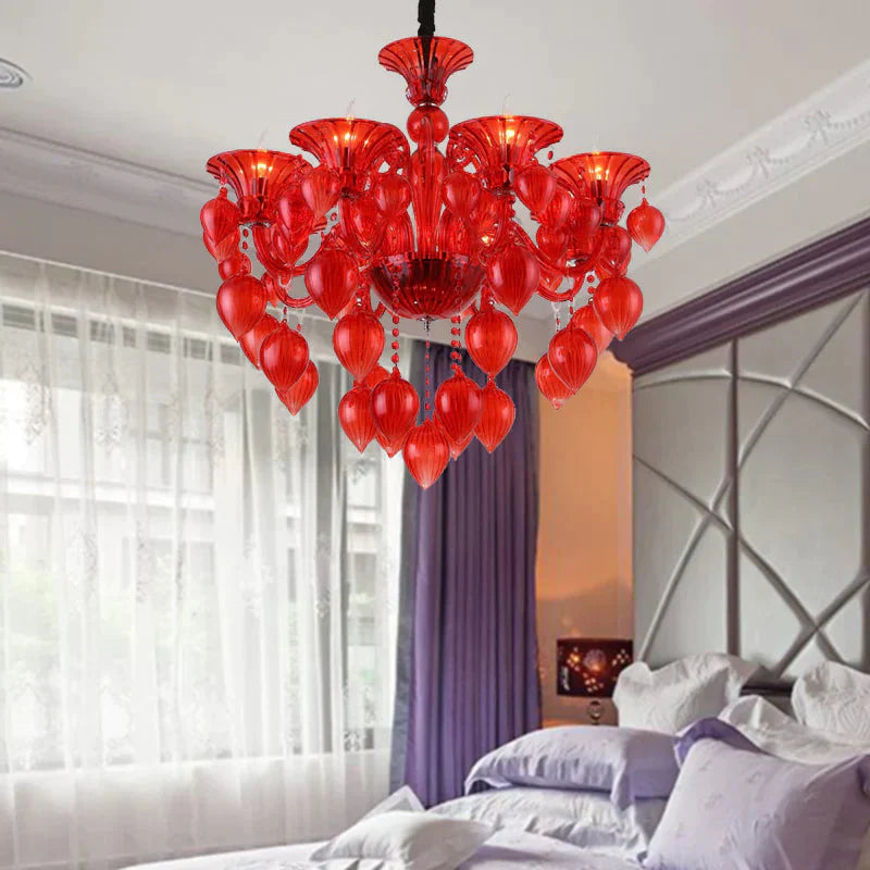 Candelabra Crystal Drop Ceiling Light Traditional 6 Heads Living Room Chandelier Lighting In