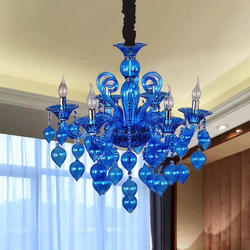 Candelabra Crystal Drop Ceiling Light Traditional 6 Heads Living Room Chandelier Lighting In