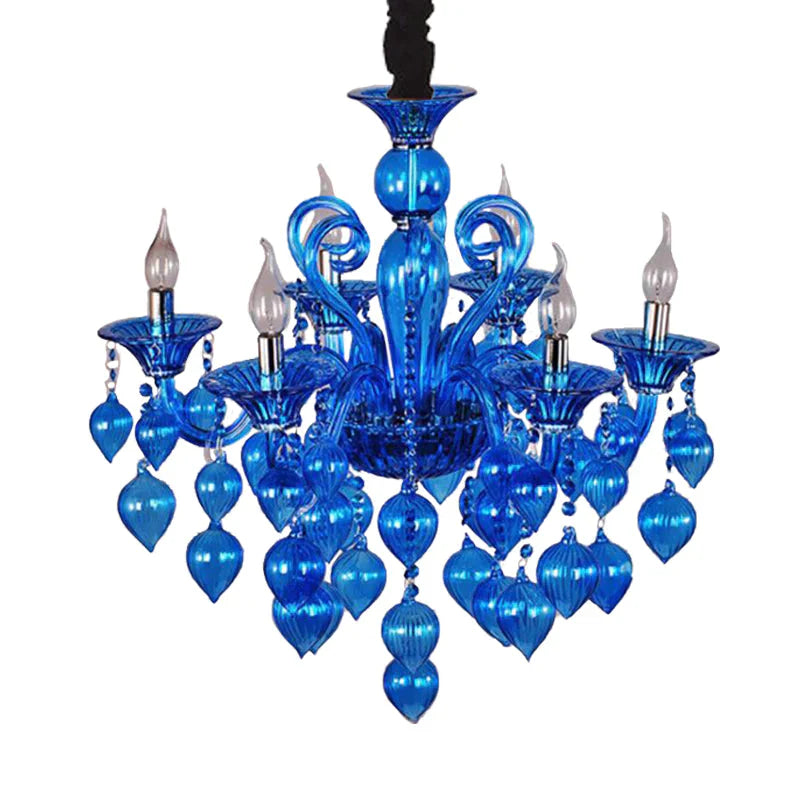 Candelabra Crystal Drop Ceiling Light Traditional 6 Heads Living Room Chandelier Lighting In