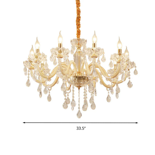 Beige Candle Style Hanging Ceiling Light Modern Crystal Drop 6/10 Heads Living Room Chandelier