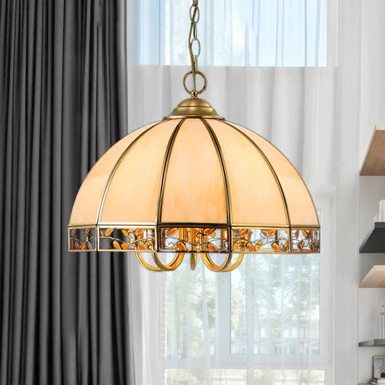 Colonial Dome Chandelier Lighting Fixture 5 Heads Opaline Glass Pendant Ceiling Light In Gold For