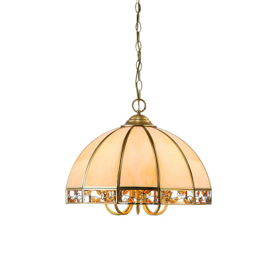 Colonial Dome Chandelier Lighting Fixture 5 Heads Opaline Glass Pendant Ceiling Light In Gold For