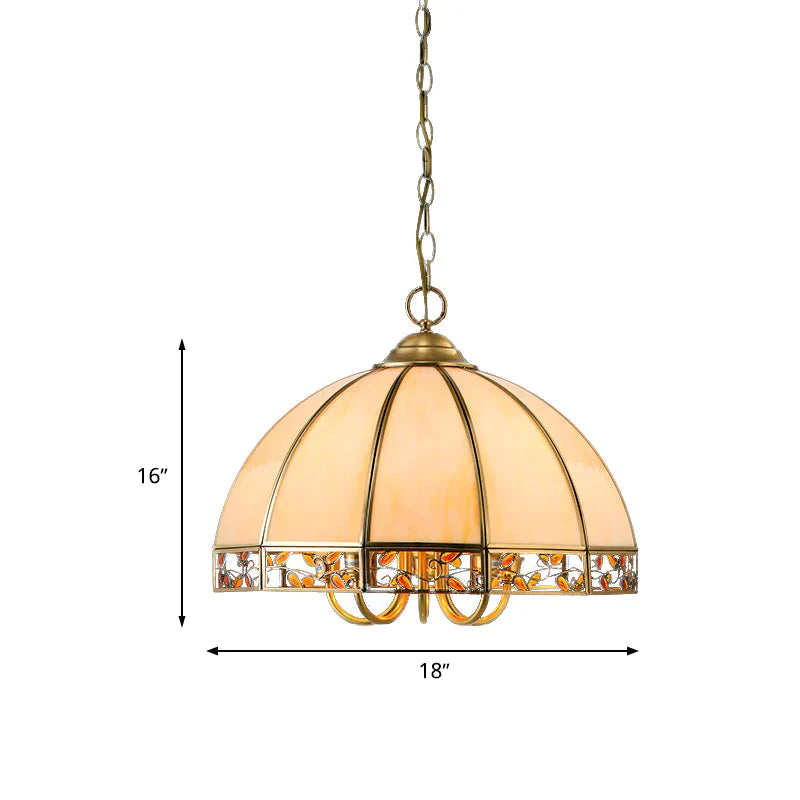 Colonial Dome Chandelier Lighting Fixture 5 Heads Opaline Glass Pendant Ceiling Light In Gold For