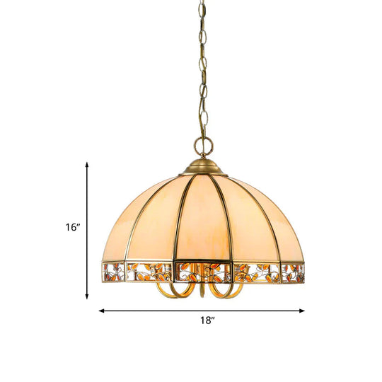 Colonial Dome Chandelier Lighting Fixture 5 Heads Opaline Glass Pendant Ceiling Light In Gold For