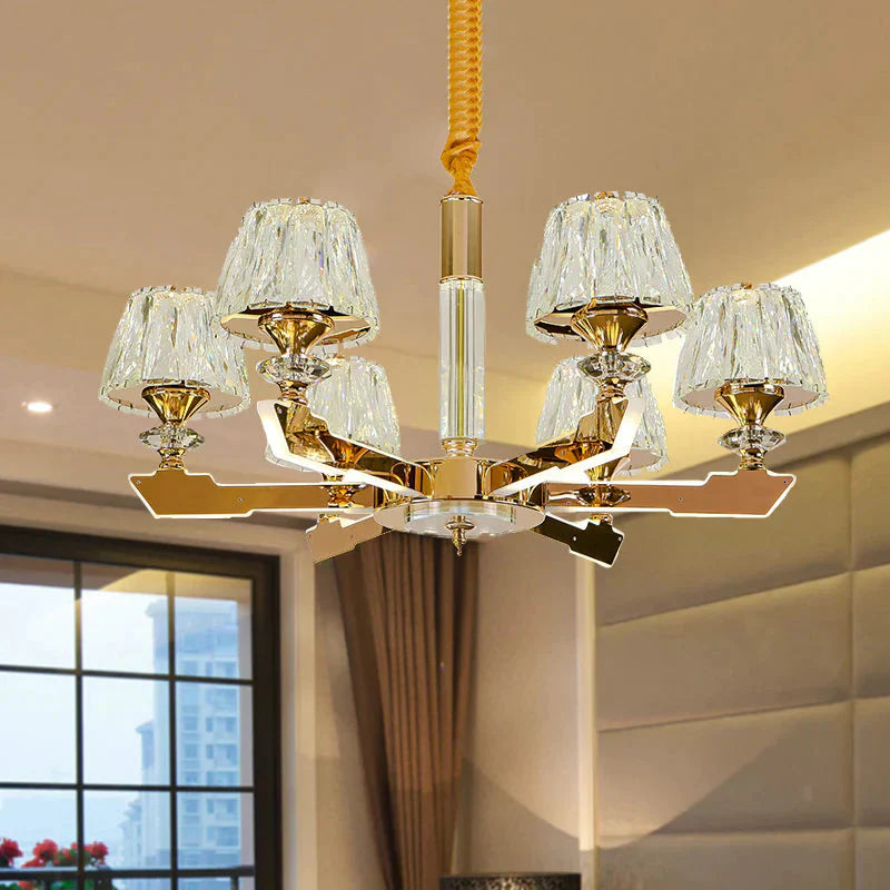 Gold Sputnik Hanging Ceiling Light Postmodern Crystal Block 6/8/12 Heads Living Room Pendant