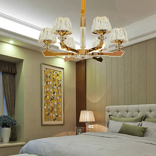 Gold Sputnik Hanging Ceiling Light Postmodern Crystal Block 6/8/12 Heads Living Room Pendant