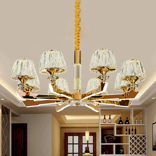 Gold Sputnik Hanging Ceiling Light Postmodern Crystal Block 6/8/12 Heads Living Room Pendant