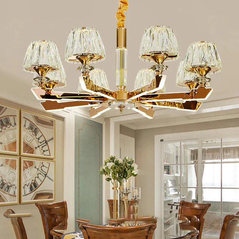 Gold Sputnik Hanging Ceiling Light Postmodern Crystal Block 6/8/12 Heads Living Room Pendant