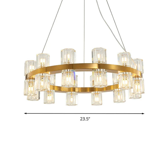 Ring Ridged Crystal Hanging Light Fixture Postmodern 24 Heads Bedroom Pendant Chandelier In Gold