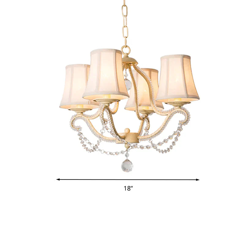 Empire Shade Bedroom Hanging Light Fixture Traditional Crystal Beaded 4 Heads Beige Chandelier