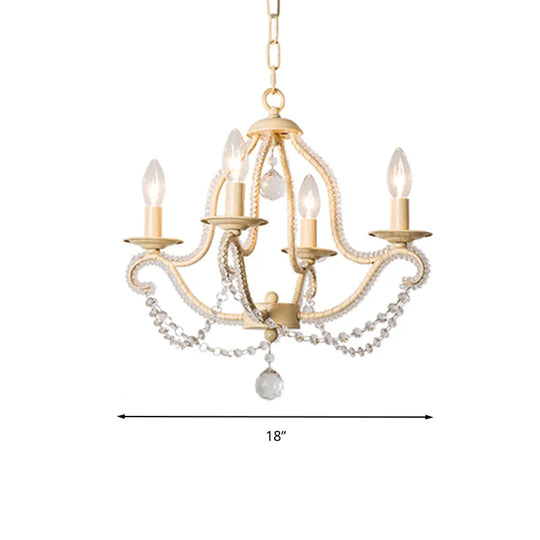 Empire Shade Bedroom Hanging Light Fixture Traditional Crystal Beaded 4 Heads Beige Chandelier