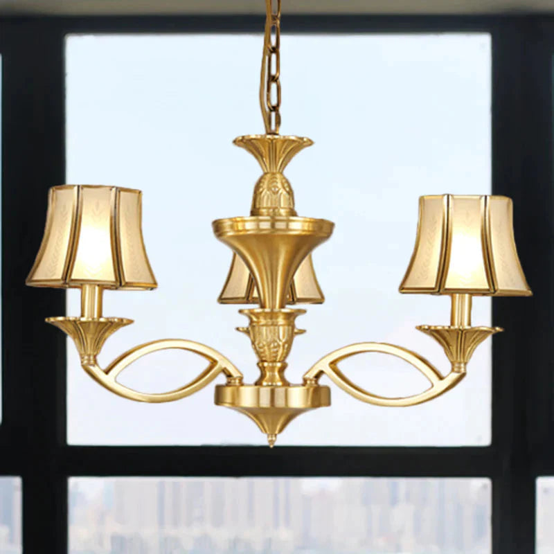 Gold Starburst Chandelier Lamp Colony Metal 3/6/8 Heads Pendant Ceiling Light With Flared Opal