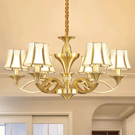 Gold Starburst Chandelier Lamp Colony Metal 3/6/8 Heads Pendant Ceiling Light With Flared Opal