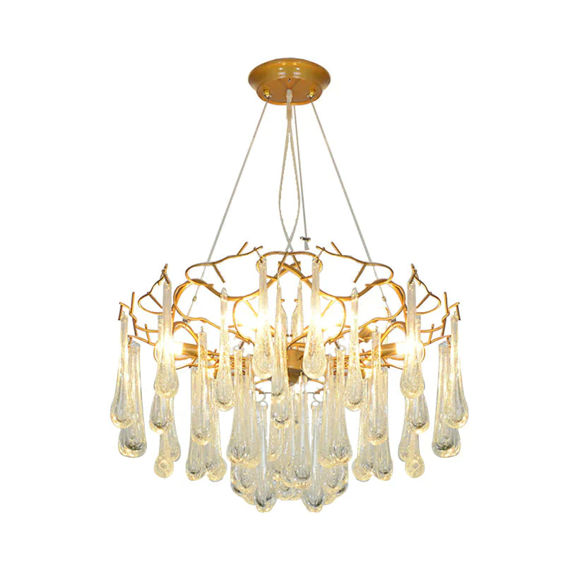 Gold Branch Ceiling Chandelier Postmodern Waterdrop Crystal 5 Heads Dining Room Suspension Lighting