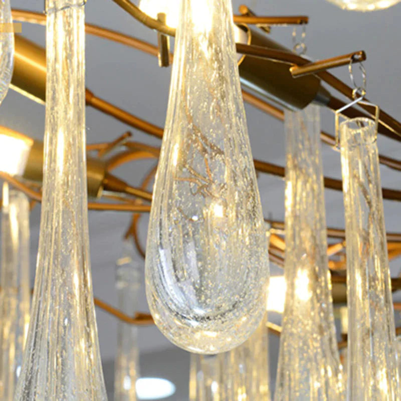 Gold Branch Ceiling Chandelier Postmodern Waterdrop Crystal 5 Heads Dining Room Suspension Lighting