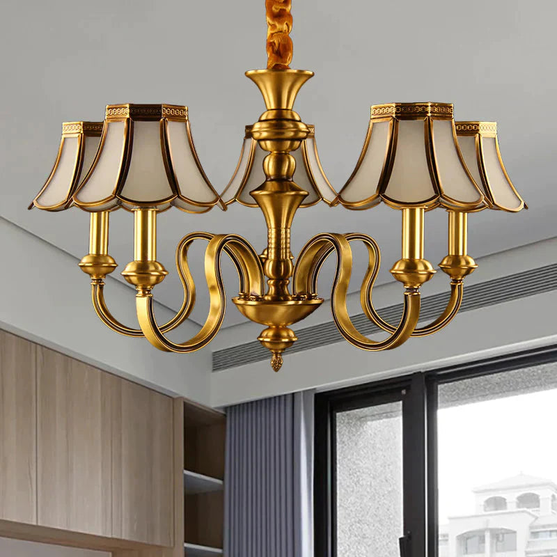 Gold Finish Radial Ceiling Suspension Lamp Colonialism Metal 3/5/6 Heads Living Room Pendant