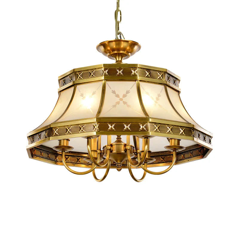 Colonial Style Brass Chandelier Pendant Light With 4 Bulbs
