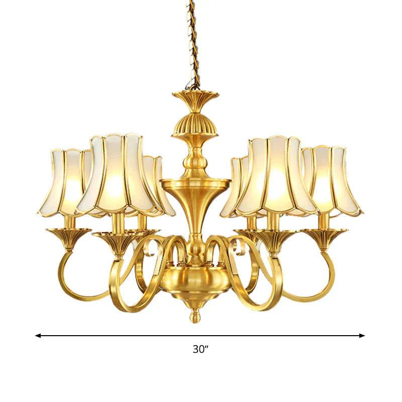 Frosted Glass Gold Pendant Chandelier Flared 3/6 Lights Colonialism Ceiling Hang Fixture For Bedroom