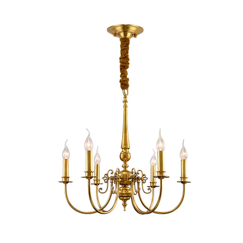 Metal Arched Arm Chandelier Light Fixture Colonialist 6 Lights Living Room Ceiling Pendant In Gold