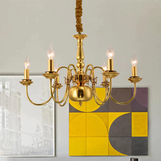 Metal Gold Pendant Chandelier Candelabra 6/8 Lights Colonialism Ceiling Hang Fixture For Living Room