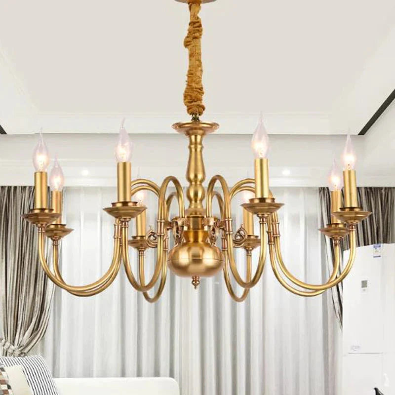 Metal Gold Pendant Chandelier Candelabra 6/8 Lights Colonialism Ceiling Hang Fixture For Living Room