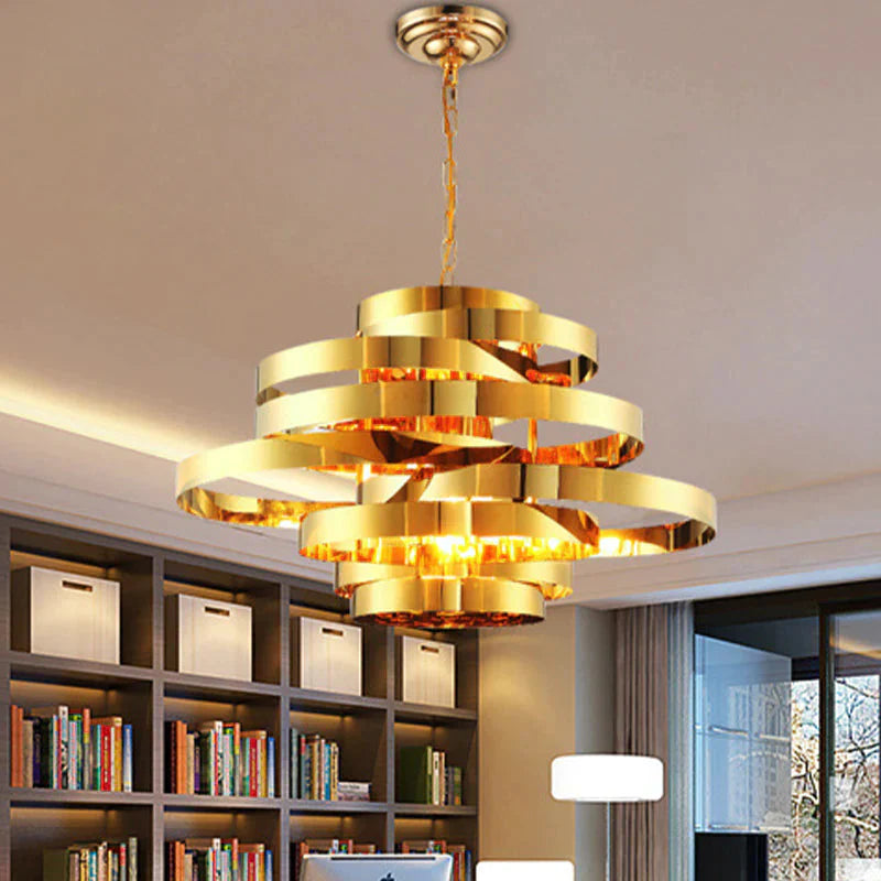 Circle Living Room Ceiling Chandelier Colonial Metal 6/8 Heads Gold Pendant Light