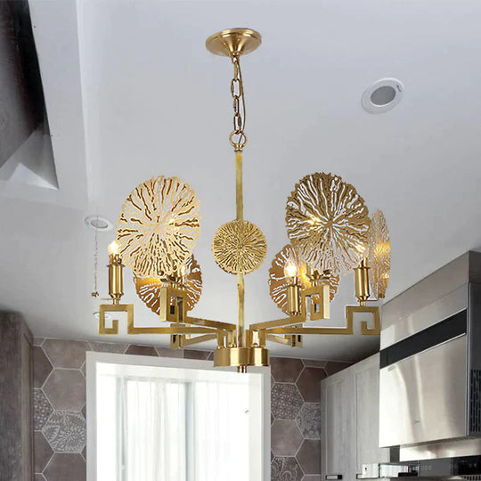 Metal Gold Chandelier Light Fixture Lotus 6/8/10 Lights Colonialism Down Lighting Pendant 6 /